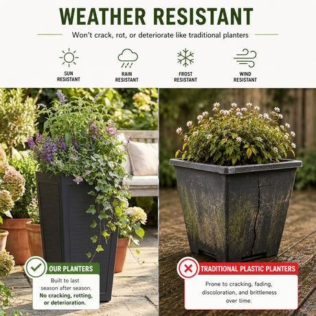 Avondale Black Plaster Wood Recycled Rubber Tall Planter Pot