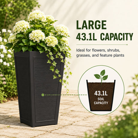 Avondale Black Plaster Wood Recycled Rubber Tall Planter Pot