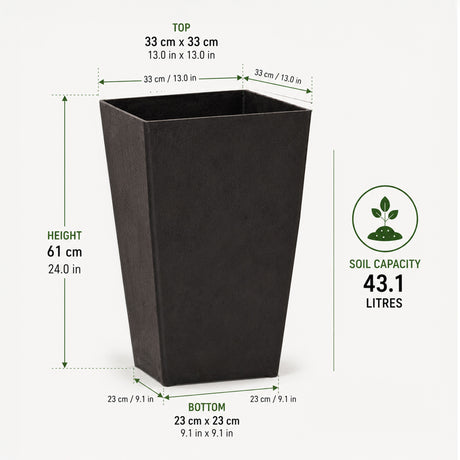 Avondale Black Smooth Recycled Rubber Plant Pot