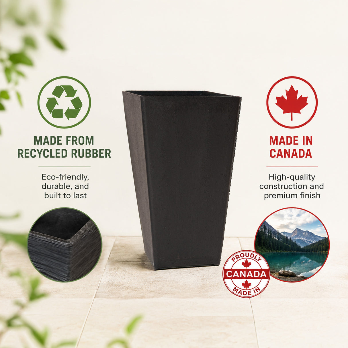 Avondale Black Smooth Recycled Rubber Plant Pot