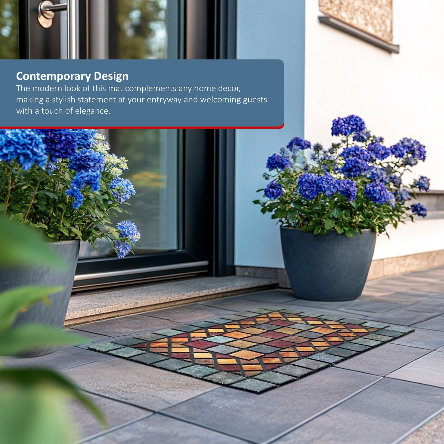 Nicoman Elegant Tile Effect Doormat - Blue Edge