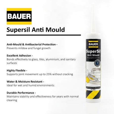 Bauer Supersil Anti-Mould Silicone Sealant 280ml