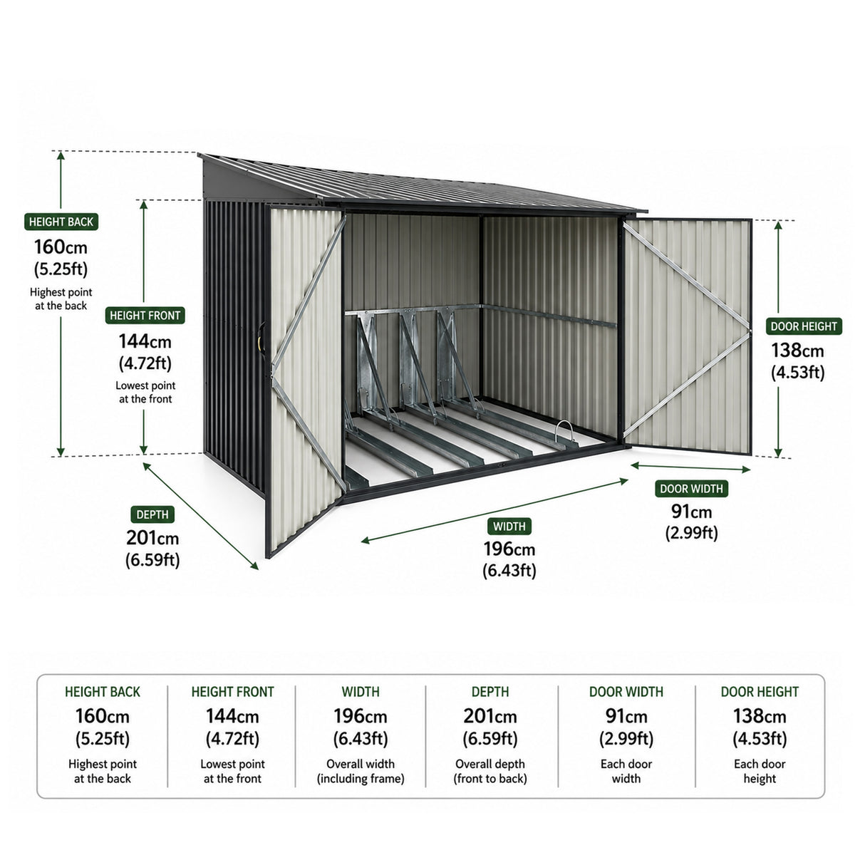 Metal Bicycle Storage Shed for Up to 4 Bikes