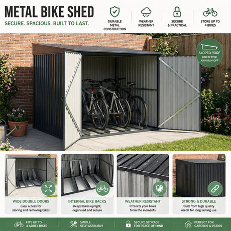 Metal Bike Shed for Up to 4 Bikes