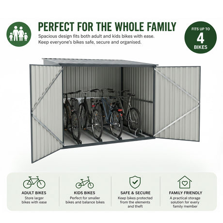 Metal Bike Shed for Up to 4 Bikes