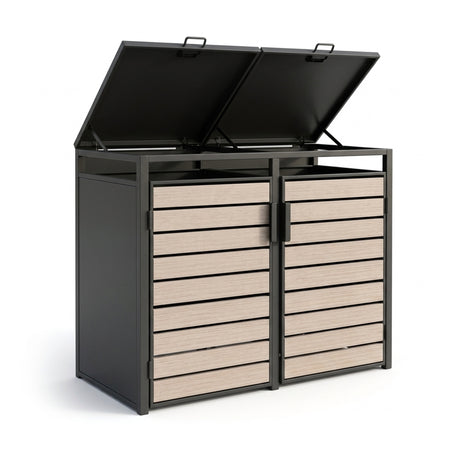 Outdoor Metal Garbage Bin Shed with Wood Effect Doors