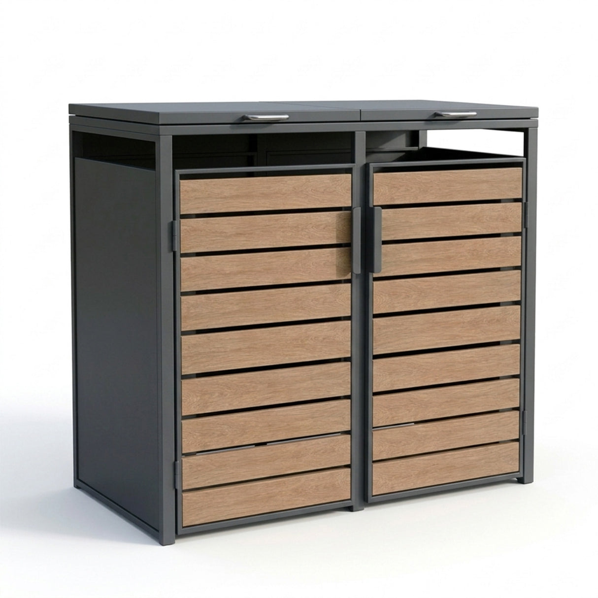 Outdoor Metal Garbage Bin Shed with Wood Effect Doors