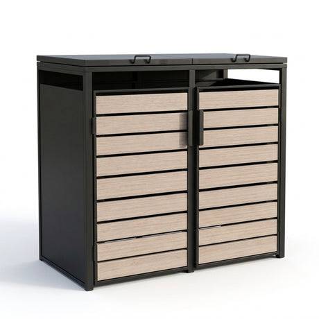 Outdoor Metal Garbage Bin Shed with Wood Effect Doors