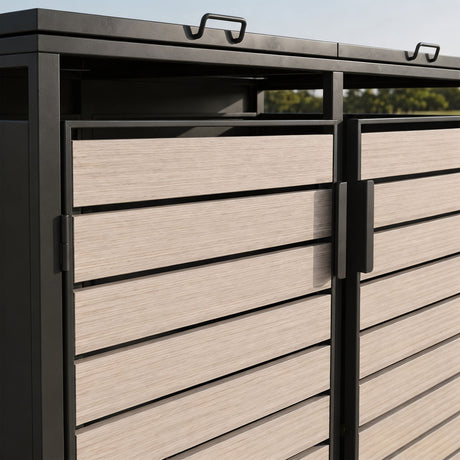 Outdoor Metal Garbage Bin Shed with Wood Effect Doors
