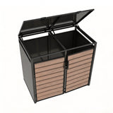 Outdoor Metal Garbage Bin Shed with Wood Effect Doors