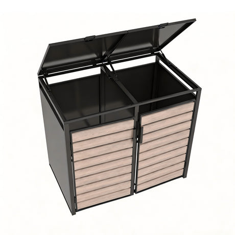 Outdoor Metal Garbage Bin Shed with Wood Effect Doors