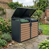 Outdoor Metal Garbage Bin Shed with Wood Effect Doors