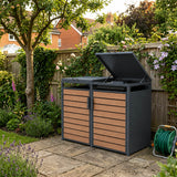 Outdoor Metal Garbage Bin Shed with Wood Effect Doors