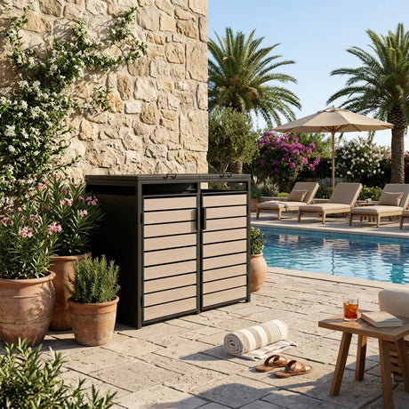Outdoor Metal Garbage Bin Shed with Wood Effect Doors