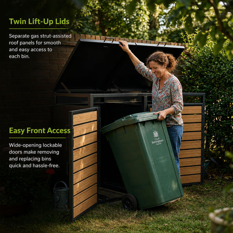 Outdoor Metal Garbage Bin Shed with Wood Effect Doors