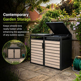 Outdoor Metal Garbage Bin Shed with Wood Effect Doors