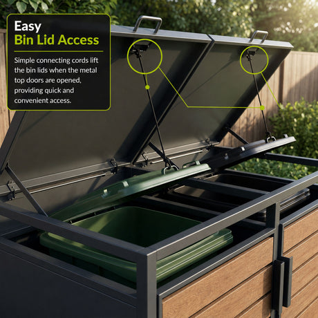 Outdoor Metal Garbage Bin Shed with Wood Effect Doors