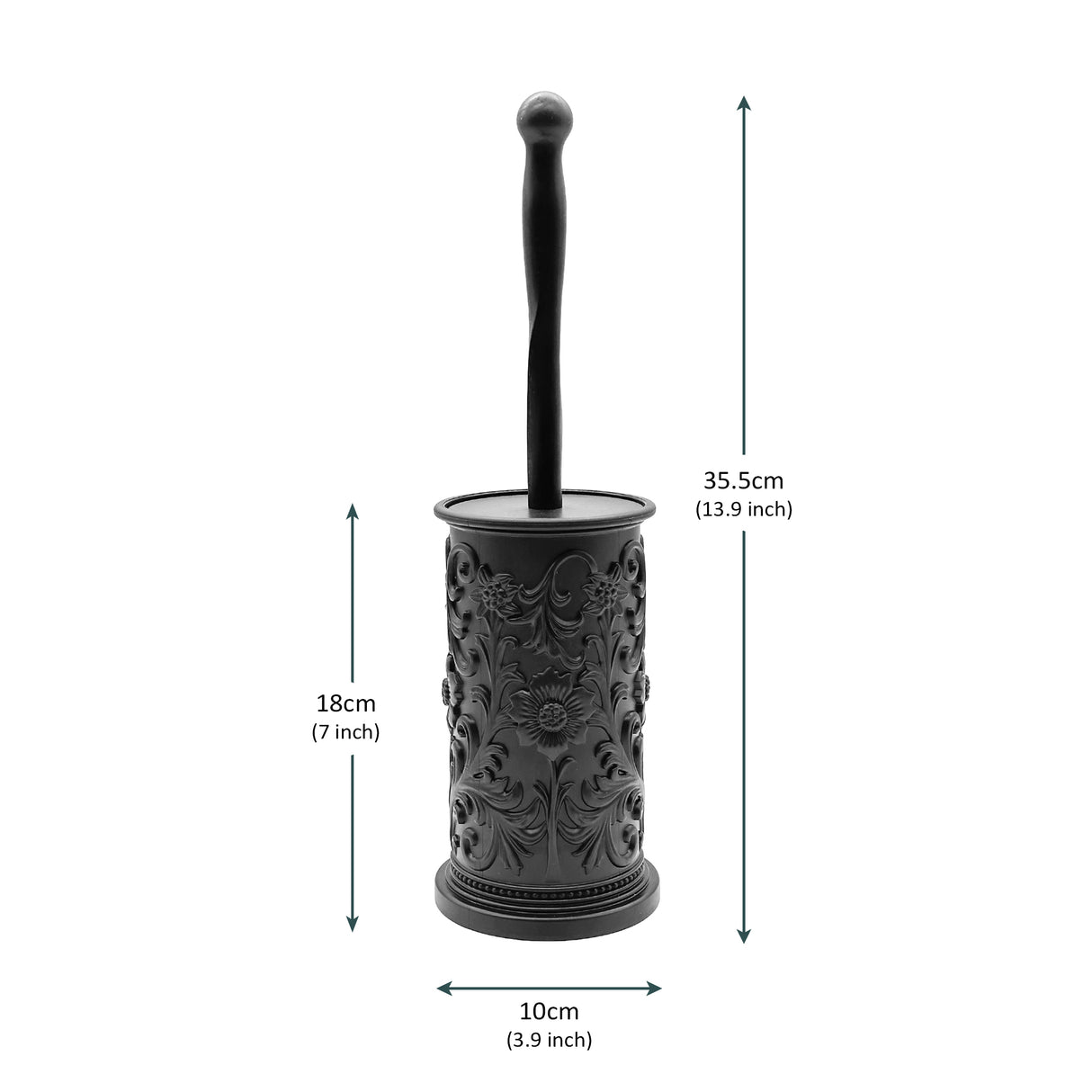 Elegant Floral Toilet Brush with Holder - Black