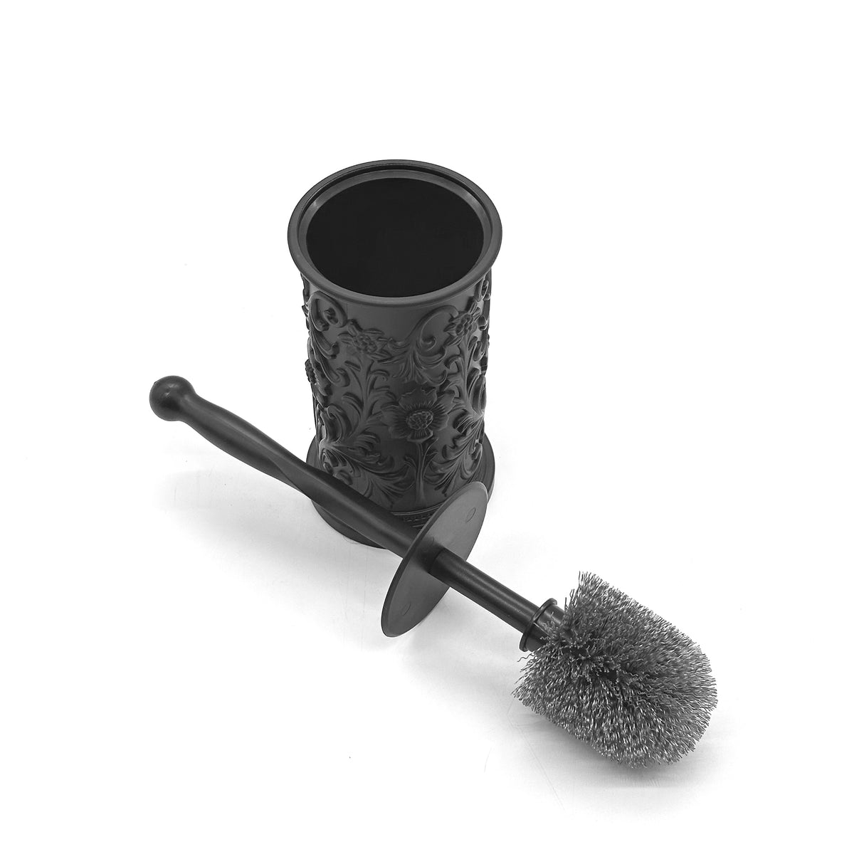 Elegant Floral Toilet Brush with Holder - Black