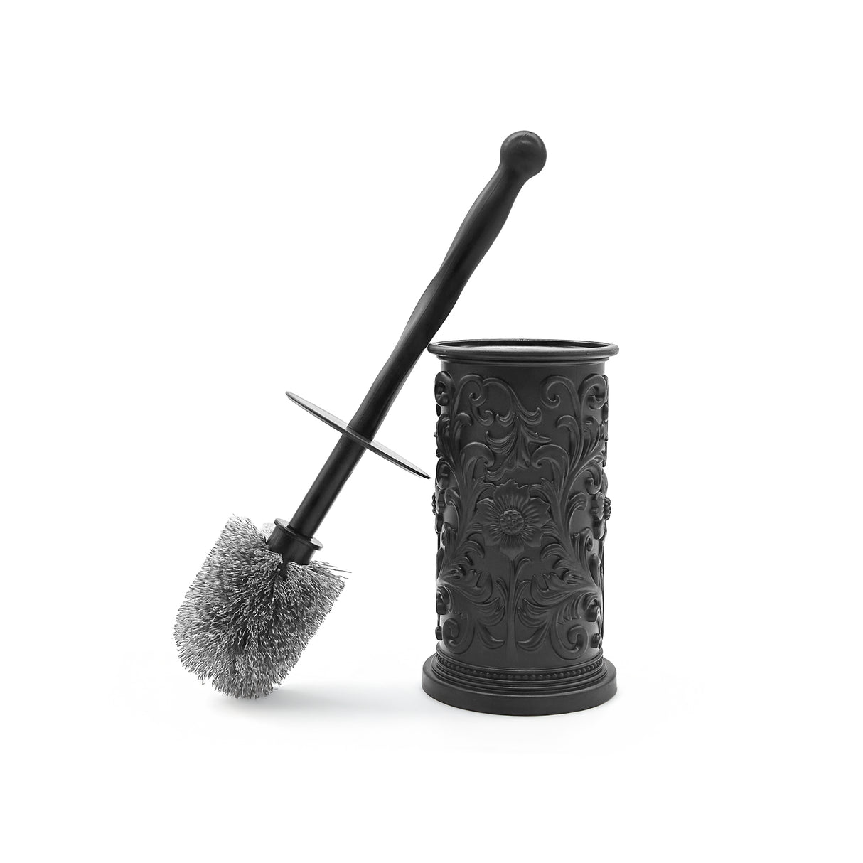 Elegant Floral Toilet Brush with Holder - Black
