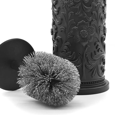 Elegant Floral Toilet Brush with Holder - Black