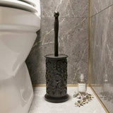 Elegant Floral Toilet Brush with Holder - Black
