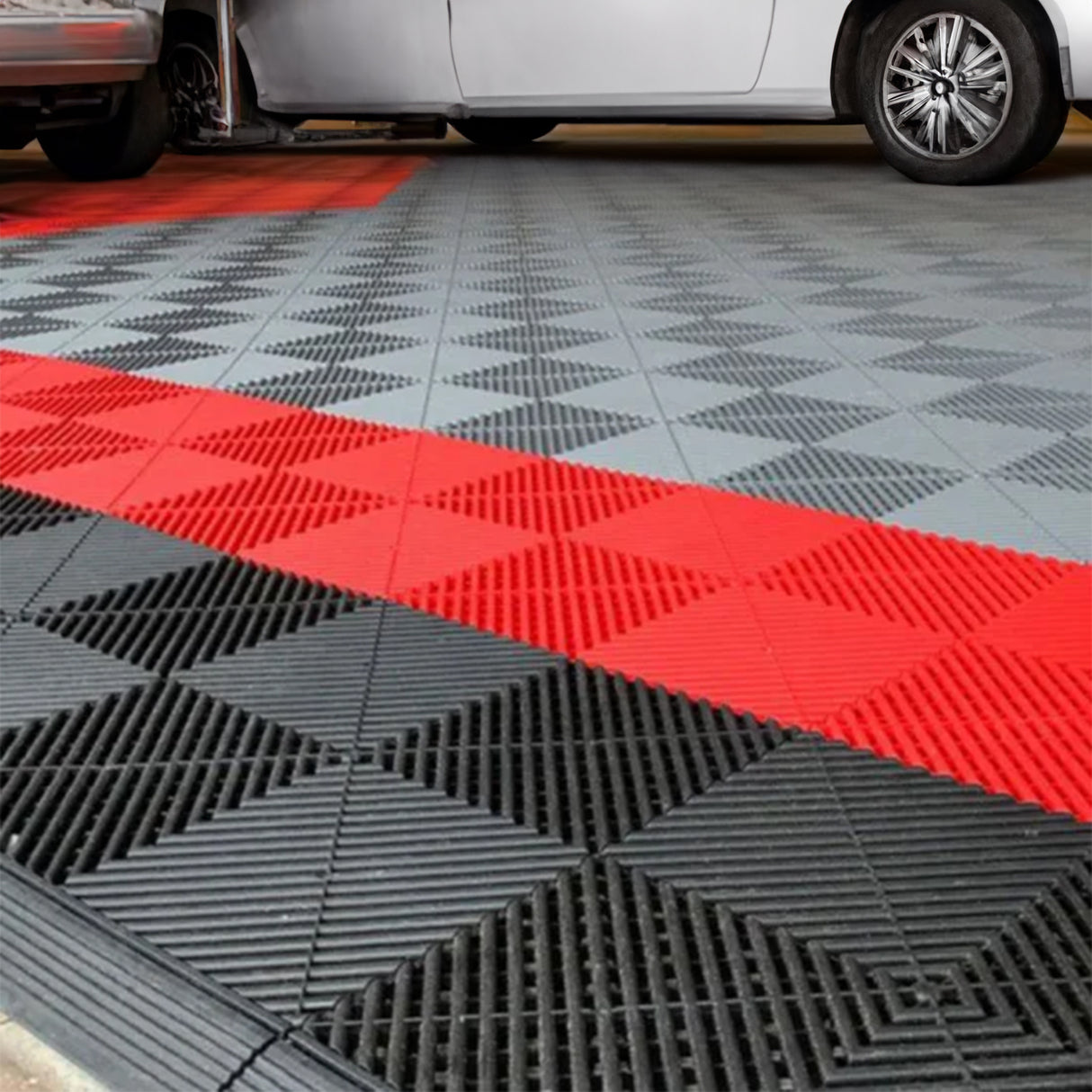 Modular Interlocking Ribbed Vented Garage Floor Tiles - Yellow