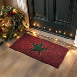 Christmas Star PVC Spaghetti Doormat - Red, Black & Green Design