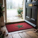 Christmas Star PVC Spaghetti Doormat - Red & Green Design