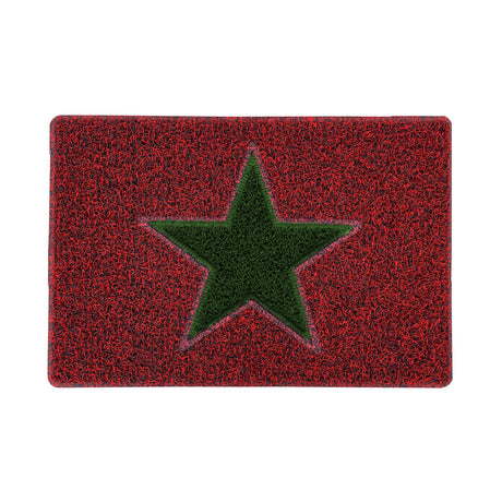 Christmas Star PVC Spaghetti Doormat - Red, Black & Green Design