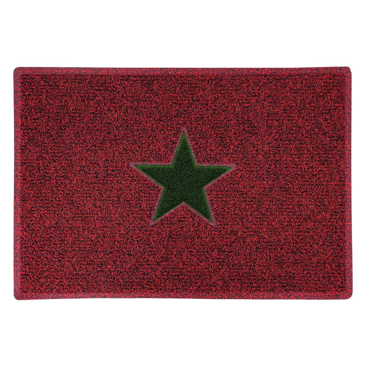 Christmas Star PVC Spaghetti Doormat - Red, Black & Green Design