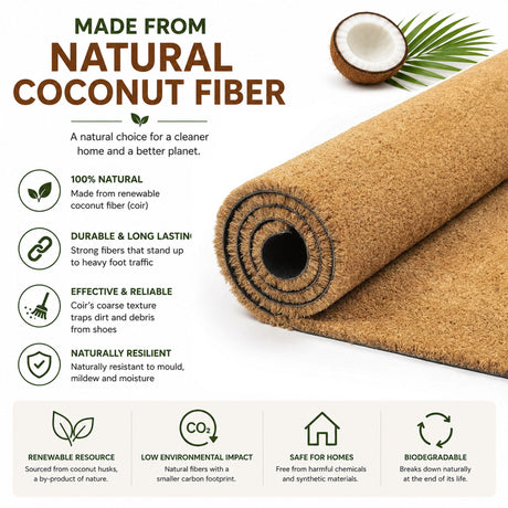 Natural Coconut Coir Entrance Matting - 1m and 2m Wide Rolls
