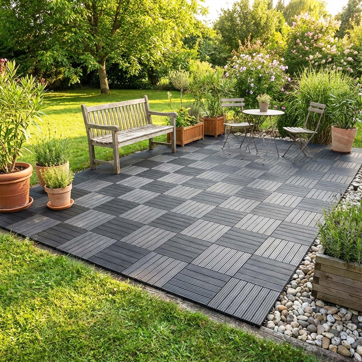 Cosmo Garden Patio Cosmopolitan Decking Tiles - Dark Grey - Pack of 10