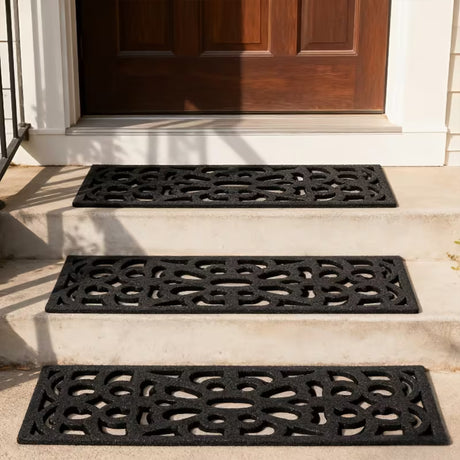 Victorian Style Eco-Friendly Rubber Step Mat - Black - Indoor/Outdoor