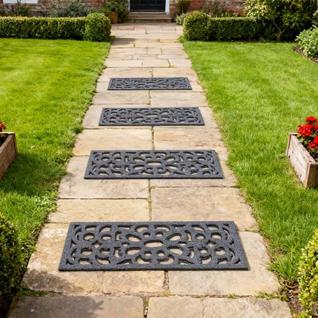 Victorian Style Eco-Friendly Rubber Step Mat - Grey - Indoor Outdoor