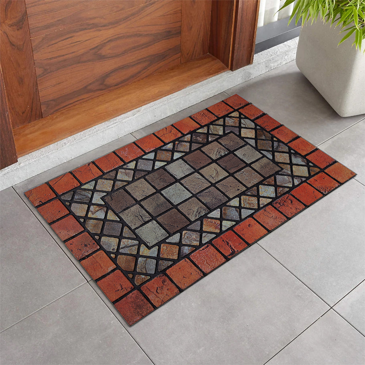 Nicoman Elegant Tile Mat Barrier Door Mat - Red Edge