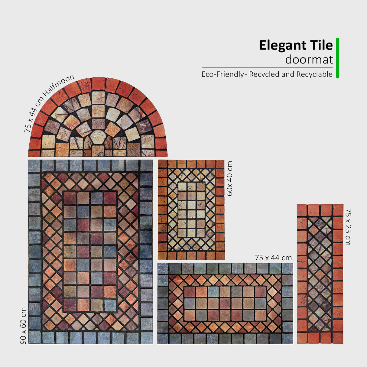 Nicoman Elegant Tile Effect Doormat - Red Edge