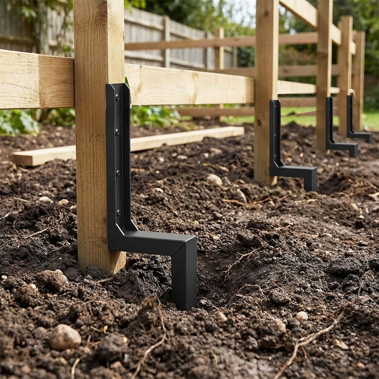 Metal Fence Post Support Brackets - Pack of 4