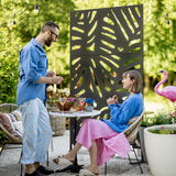Freestanding Outdoor Privacy Screen, Decorative Metal Garden Divider with Stand for Deck, Pool, 48" x 78" Black