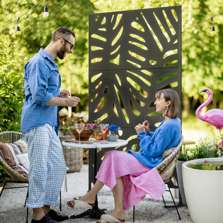Freestanding Outdoor Privacy Screen, Decorative Metal Garden Divider with Stand for Deck, Pool, 48" x 78" Black