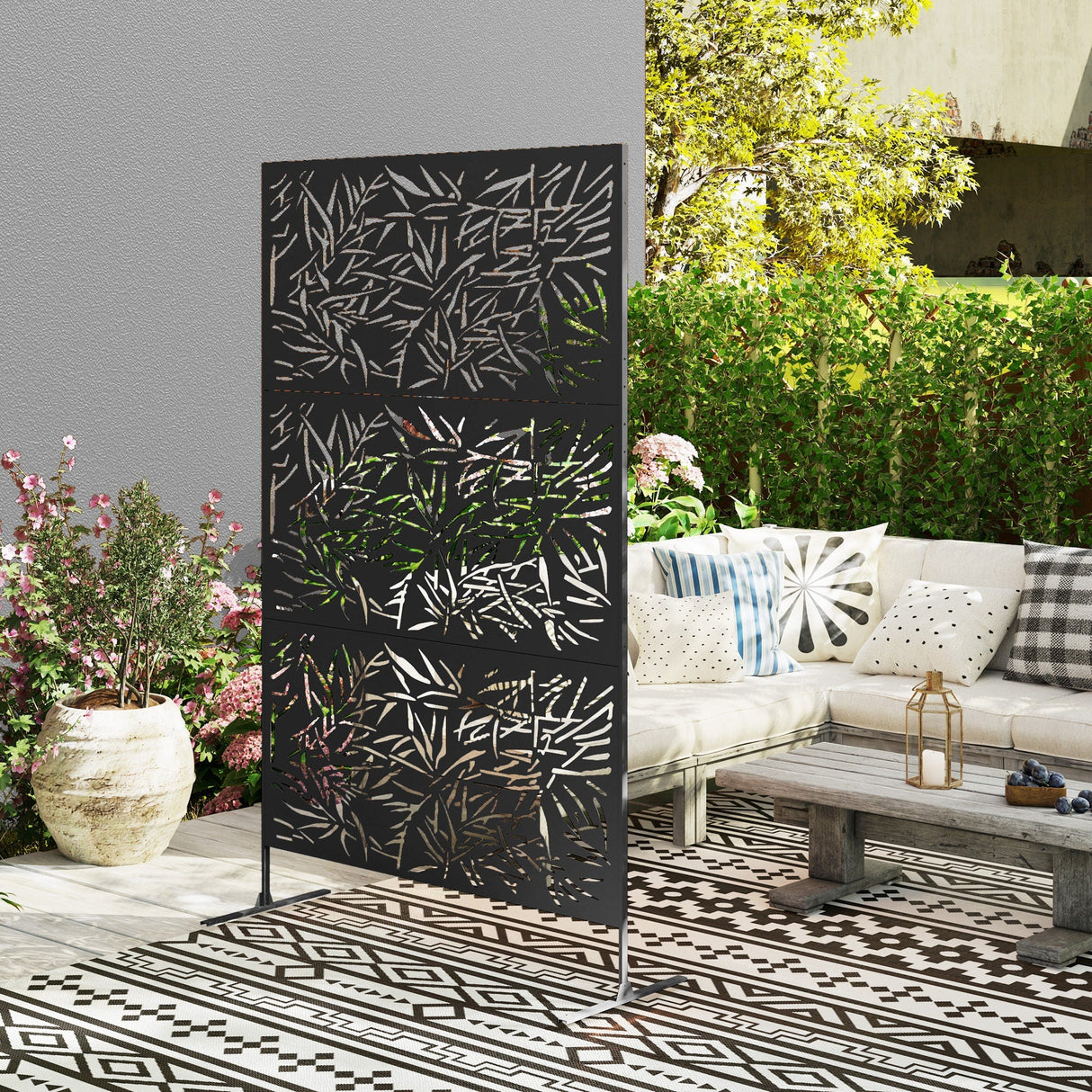 Freestanding Outdoor Privacy Screen with Stand 122cm x 198cm - Bamboo Style