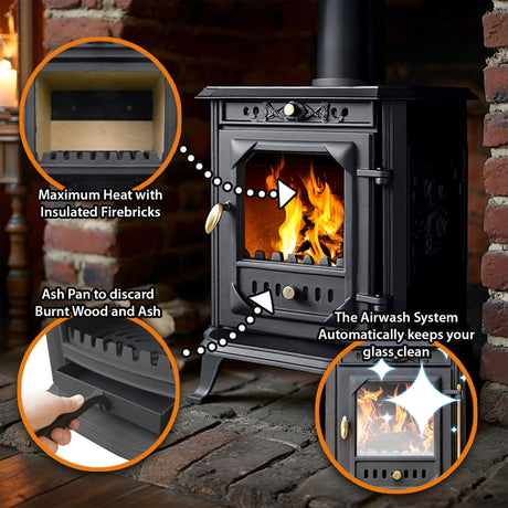 Cast Iron Wood and Coal Burning Stove 7kW - JA001
