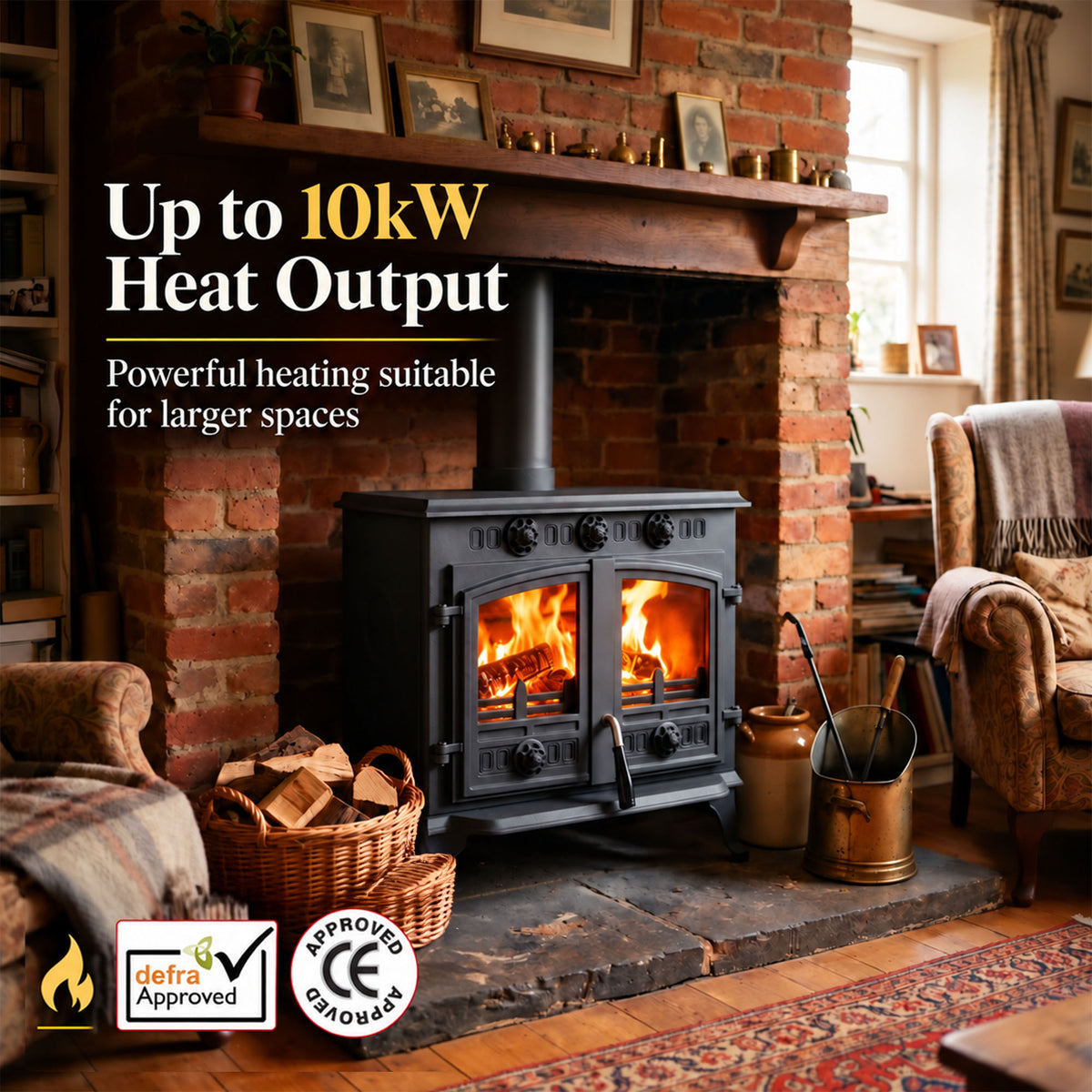 Cast Iron Wood and Coal Burning Stove 10kW - JA006