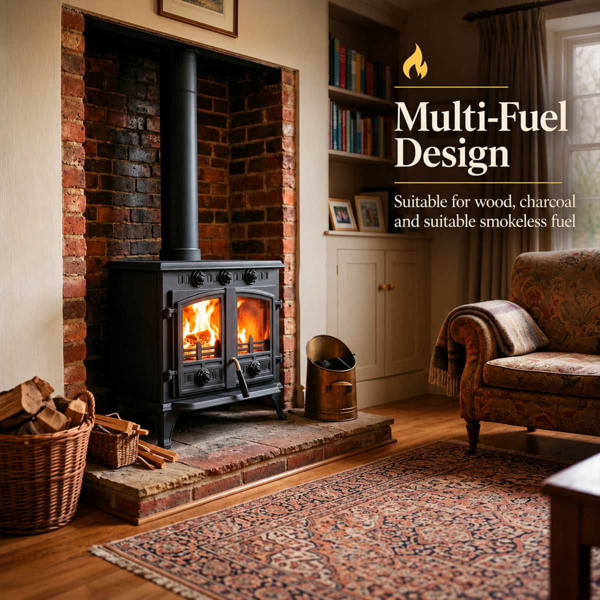 Cast Iron Wood and Coal Burning Stove 10kW - JA006