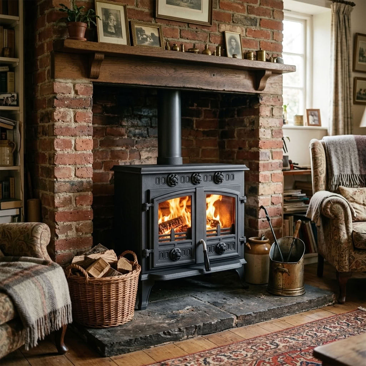 Cast Iron Wood and Coal Burning Stove 10kW - JA006