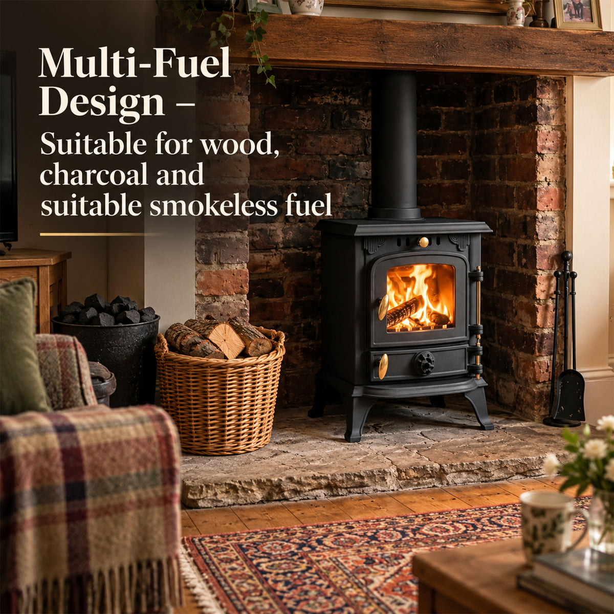 Cast Iron Defra Approved Multi-Fuel Burning Stove 4.5kW - JA013S