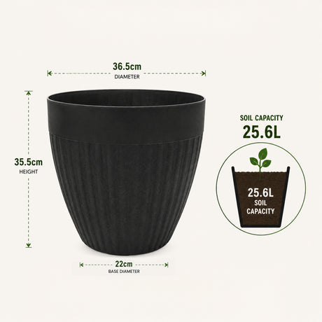 Madison Black Ribbed Recycled Rubber Plant Pot