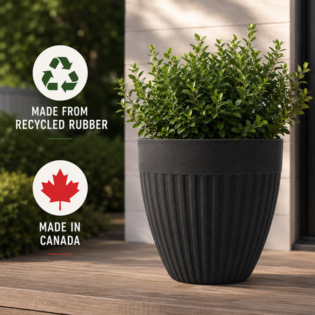 Madison Black Ribbed Recycled Rubber Plant Pot