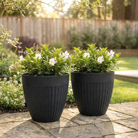 Madison Black Ribbed Recycled Rubber Plant Pot