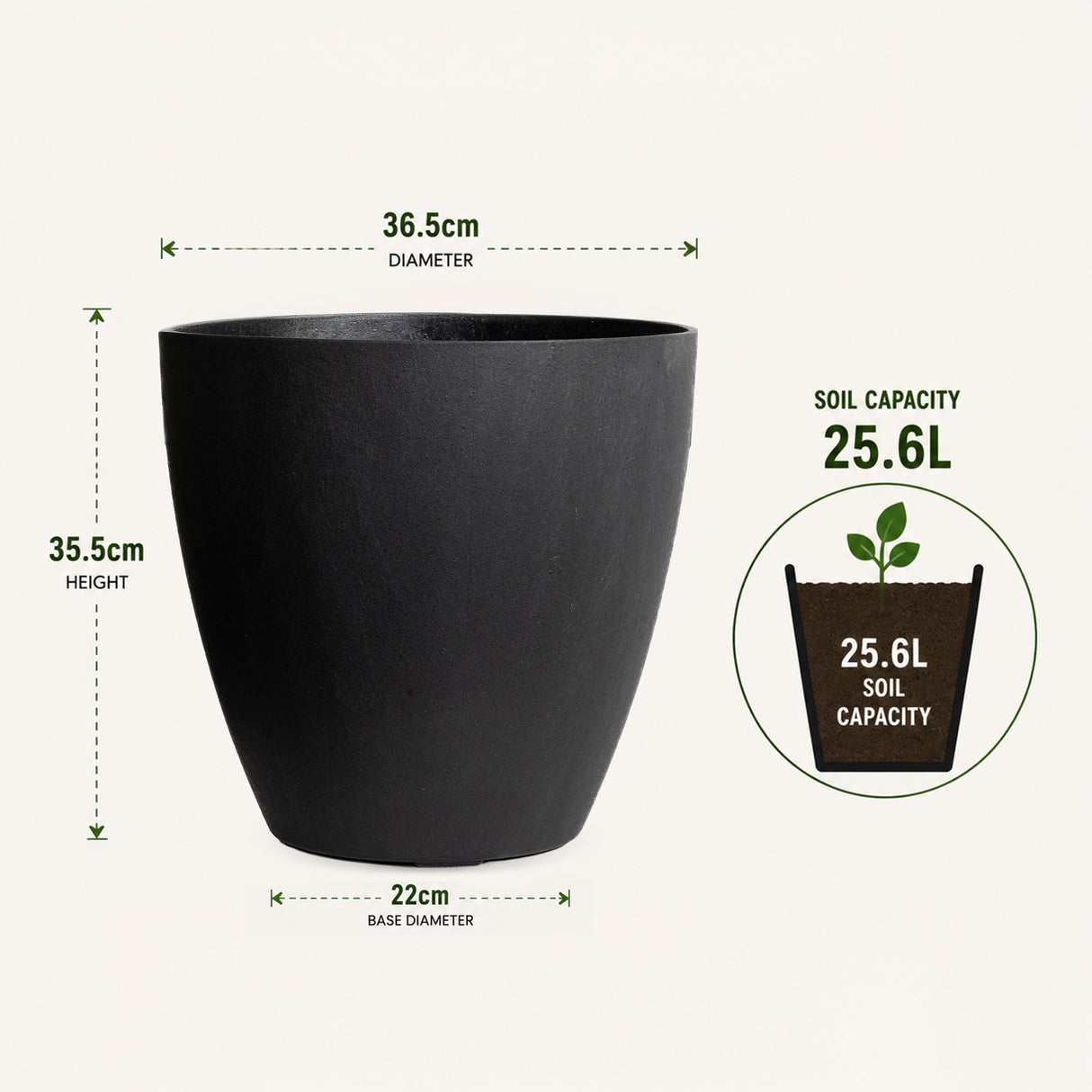 Madison Black Smooth Recycled Rubber Plant Pot